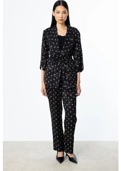 Kadın Beli Lastikli Desenli Pantolon 4244 Siyah