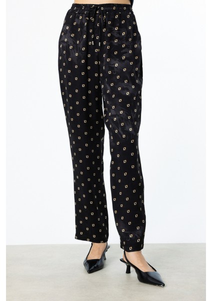 Kadın Beli Lastikli Desenli Pantolon 4244 Siyah fiyatları
