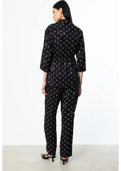 Kadın Beli Lastikli Desenli Pantolon 4244 Siyah fırsatları