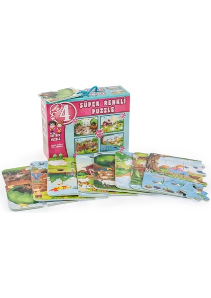 3222 Dıytoy Süper Renkli 4'lü Puzzle - Çiftlik / 8+12+16+24 Parça Puzzle fiyatları