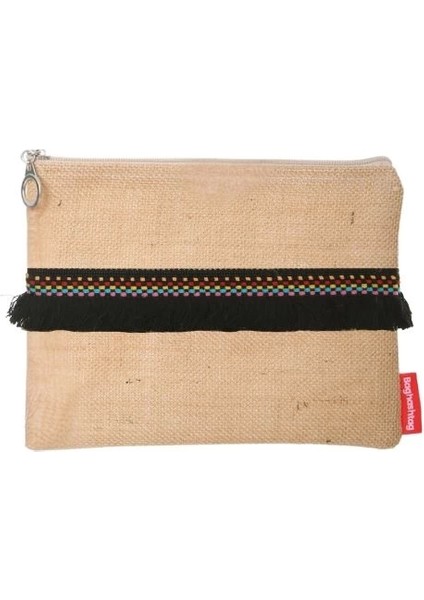 Baghashtag Siyah Püsküllü Renkli Noktalı Jüt Clutch Bez Çanta
