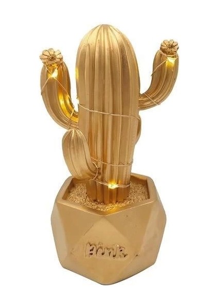 LED Işıklı Sevimli Kaktüs Dekoratif Masa Lambası Mini Biblo Gece Lambası-Gold