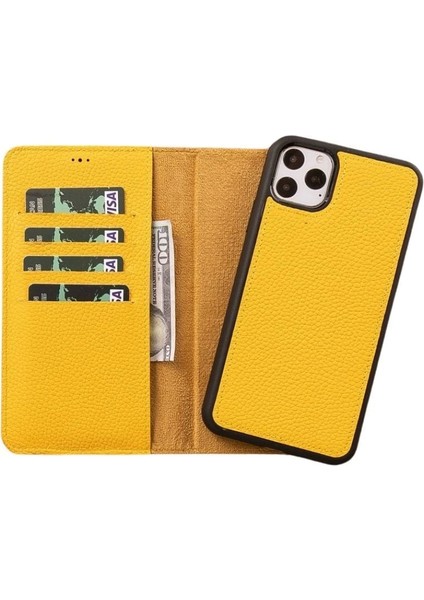 Apple iPhone 11 Pro Max Uyumlu Deri Cüzdanlı Kılıf FL12 Sarı indirimleri