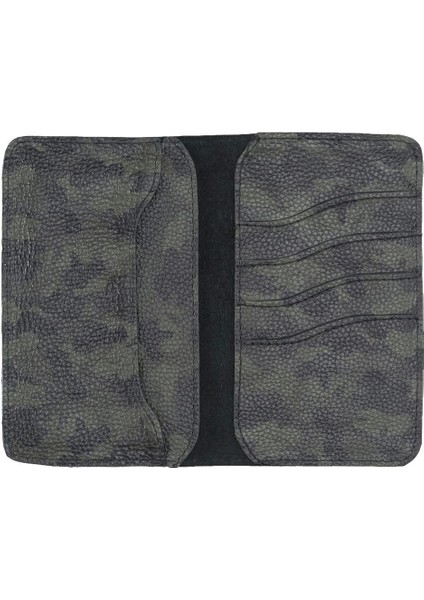 Leony 6.1 Inch Uyumlu Deri Kartlıklı Kılıf Kamuflaj Yeşil