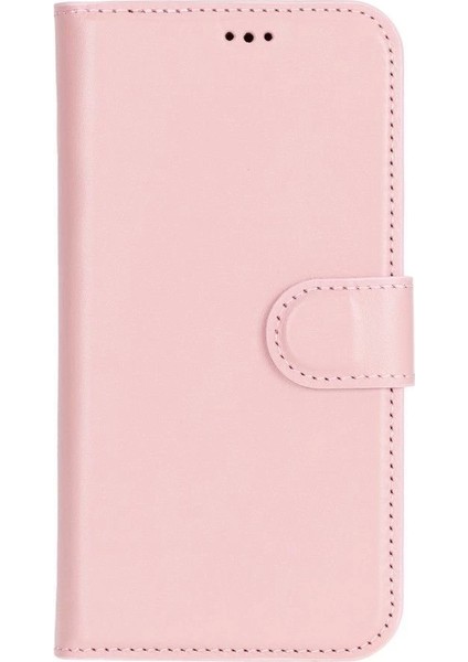 Apple iPhone 16 Plus Uyumlu, Hakiki Deri, El Yapımı, Cüzdanlı Kılıf, Toz Pembe modelleri