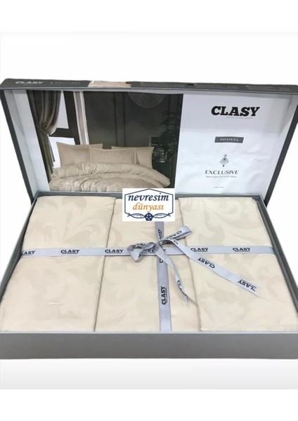 Clasy Exclusive Jakarlı Çift Kişilik Pamuk Saten Nevresim Takımı Pavaya V2 Krem