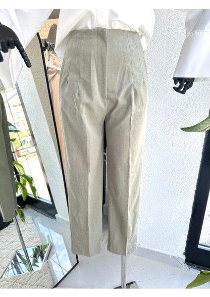 Fermuarlı Kalem Kesim Pantolon Haki
