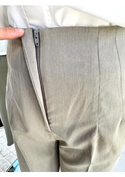 Fermuarlı Kalem Kesim Pantolon Haki modelleri