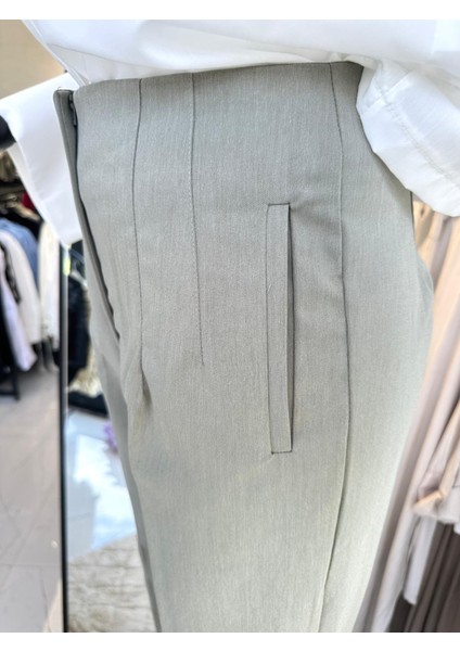 Fermuarlı Kalem Kesim Pantolon Haki fırsatları