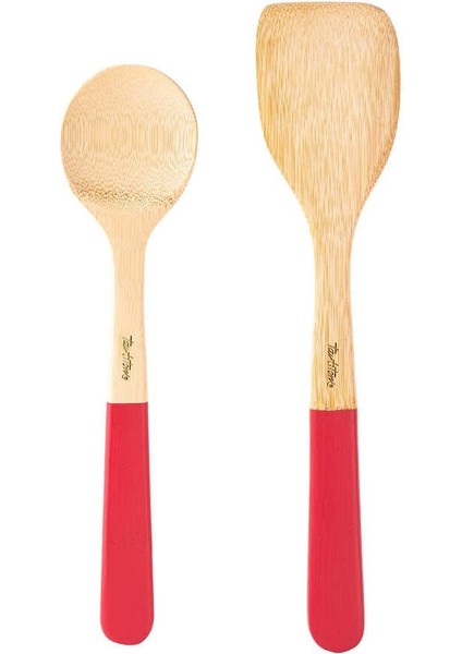 048-04-BAMBU Kırmızı Kaşık ve Spatula Seti
