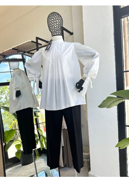 Kolları Bağlamalı Pileli Gömlek Ekru fiyatları