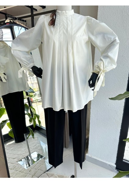 Kolları Bağlamalı Pileli Gömlek Ekru modelleri