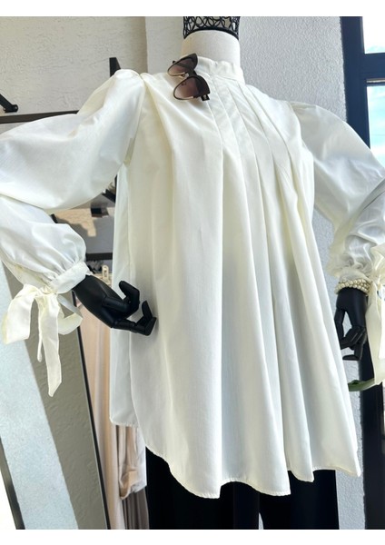 Kolları Bağlamalı Pileli Gömlek Ekru indirimleri