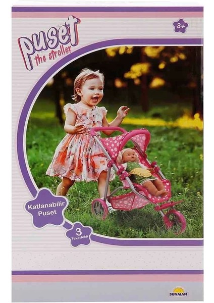 0663 Puantiye Desenli, 3 Tekerlekli ve Tenteli Oyuncak Puset - Sunman fiyatları