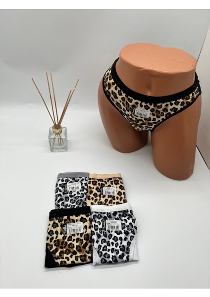 Kadın Leopar Desenli Bikini Külot 6’lı Paket – 0740 – %100 Pamuk – Normal Bel