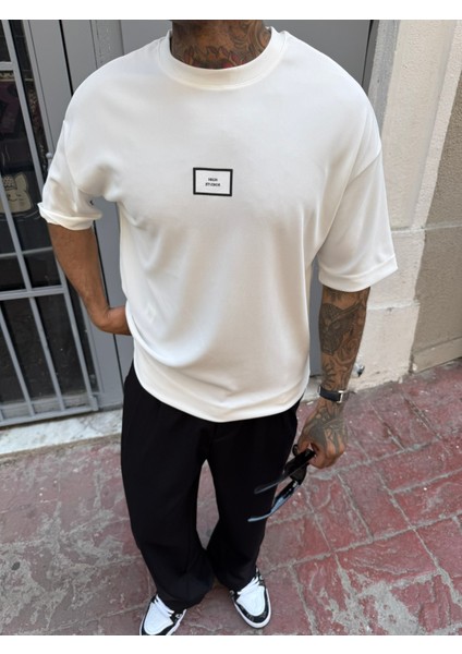 Erkek Oversize Basic High Studiost-Shirt - Beyaz