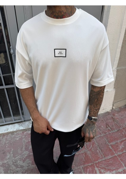 Erkek Oversize Basic High Studiost-Shirt - Beyaz modelleri