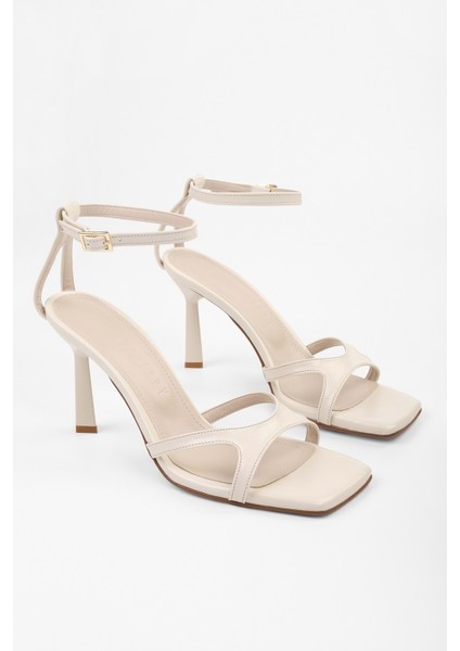 Kadın Violen Ekru Cilt Topuklu Ayakkabı