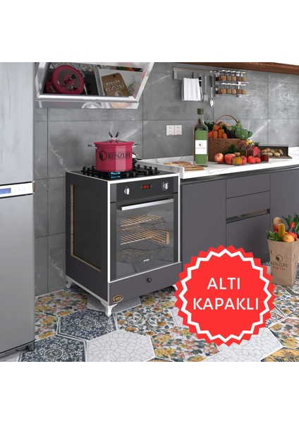 Kenzlife ankastre modülü kabini altın3 gri fırın ocak dolabı kapaklı ayaklı