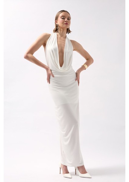 Şal Yaka Dekolte Maxi Elbise modelleri