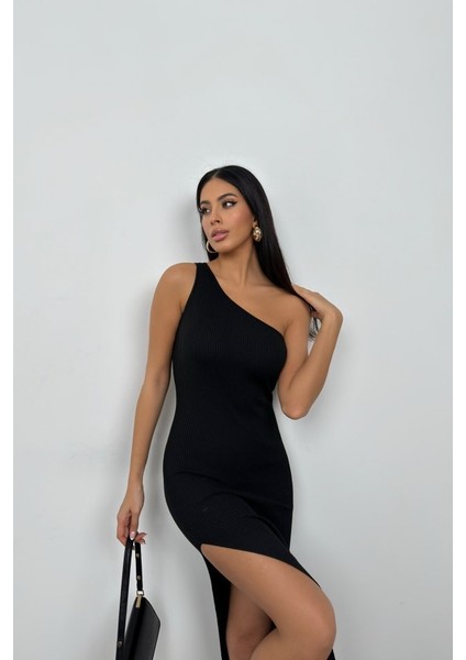 Yırtmaç Detay Tek Omuz Elbise fiyatları