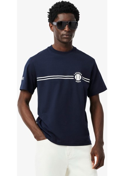 Erkek Slim Fit Baskılı Lacivert T-Shirt