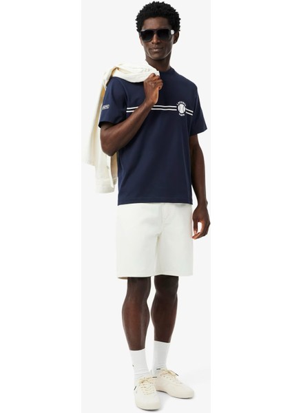 Erkek Slim Fit Baskılı Lacivert T-Shirt