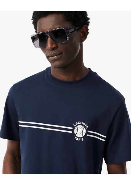 Erkek Slim Fit Baskılı Lacivert T-Shirt