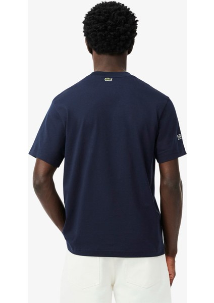 Erkek Slim Fit Baskılı Lacivert T-Shirt