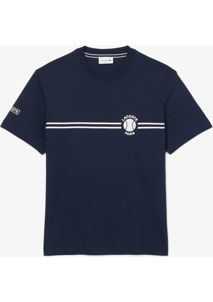 Erkek Slim Fit Baskılı Lacivert T-Shirt