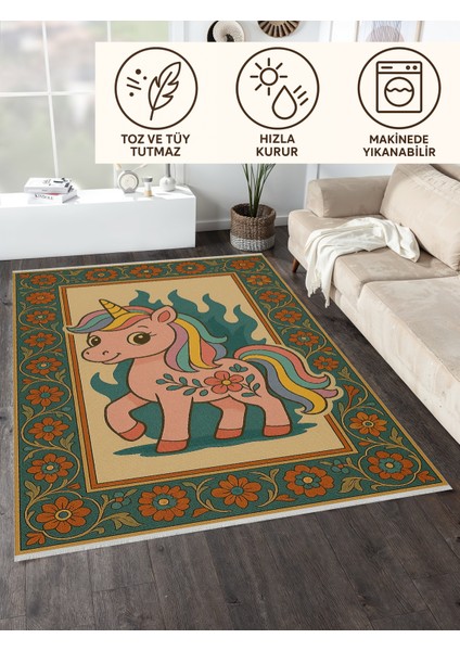 Pembe Unicorn Halı – Kaymaz Tabanlı, Yumuşak Dokulu | Bebek ve Çocuk Odaları Için Güvenli