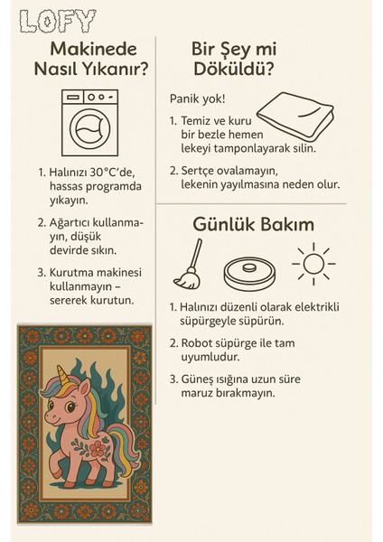 Pembe Unicorn Halı – Kaymaz Tabanlı, Yumuşak Dokulu | Bebek ve Çocuk Odaları Için Güvenli