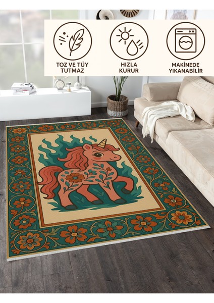 Unicorn Desenli Halı – Renkli & Eğlenceli Tasarım | Kaymaz, Yıkanabilir, Bebek ve Evcil Dostu