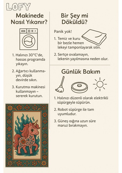 Unicorn Desenli Halı – Renkli & Eğlenceli Tasarım | Kaymaz, Yıkanabilir, Bebek ve Evcil Dostu