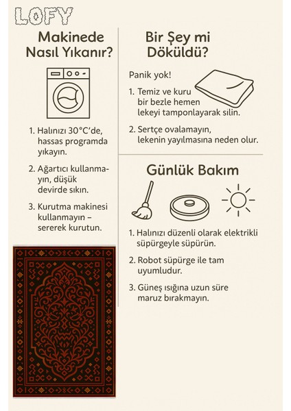 Siyah Zemin Kırmızı Geometrik Halı – Etnik Stil | Kaymaz Taban, Yıkanabilir, Evcil Dostu