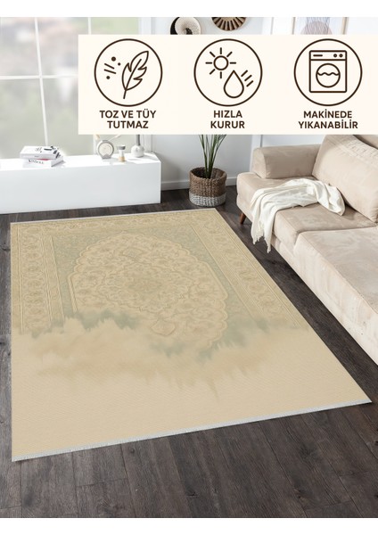 Eriyen Retro Halı – Bej Tonlarda Sanatsal Desen | Kaymaz, Yıkanabilir