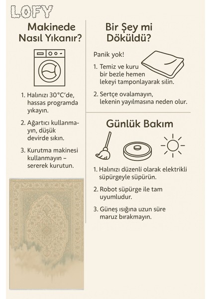 Eriyen Retro Halı – Bej Tonlarda Sanatsal Desen | Kaymaz, Yıkanabilir