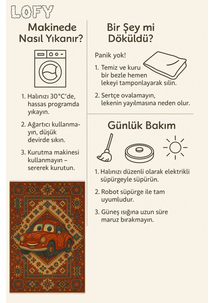 Etnik Desenli Araba Halı – Kaymaz & Yıkanabilir | Eğlenceli Çocuk Halısı, Bebek ve Evcil Dostu