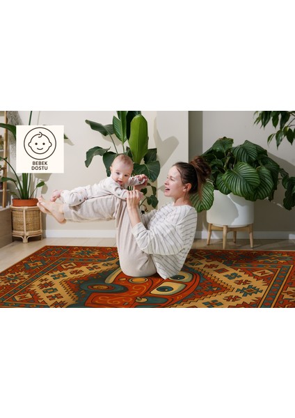 Etnik Desenli Araba Halı – Kaymaz & Yıkanabilir | Eğlenceli Çocuk Halısı, Bebek ve Evcil Dostu