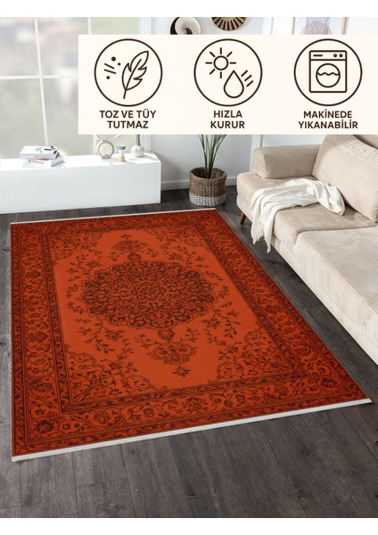 Kiremit Renkli Klasik Halı – Modern & Zamansız Desen | Kaymaz, Yıkanabilir, Evcil ve Bebek Dostu