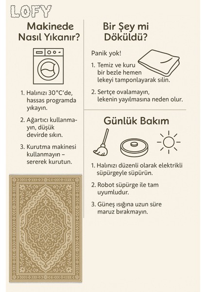 Bej Etnik Desenli Halı – Klasik & Şık Tasarım | Kaymaz, Yıkanabilir, Evcil ve Bebek Dostu