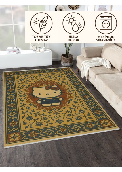 Hello Kitty Desenli Retro Halı – Sevimli Tasarım, Kaymaz Taban, Yıkanabilir, Bebek Dostu