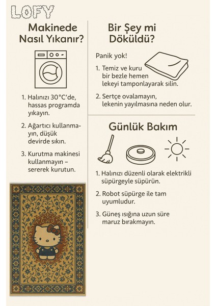 Hello Kitty Desenli Retro Halı – Sevimli Tasarım, Kaymaz Taban, Yıkanabilir, Bebek Dostu