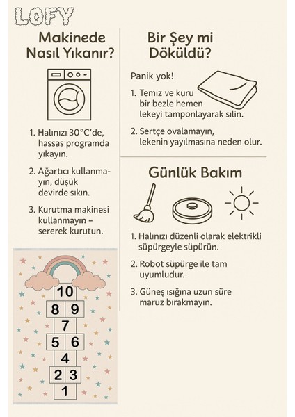 Çocuklar Için Sek Sek Halı – Kaymaz & Yıkanabilir | Robot Süpürge Uyumlu | Eğitici Oyun Halısı