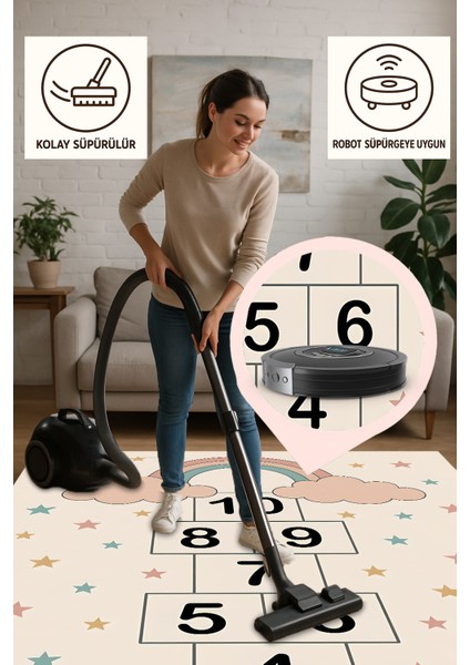 Çocuklar Için Sek Sek Halı – Kaymaz & Yıkanabilir | Robot Süpürge Uyumlu | Eğitici Oyun Halısı