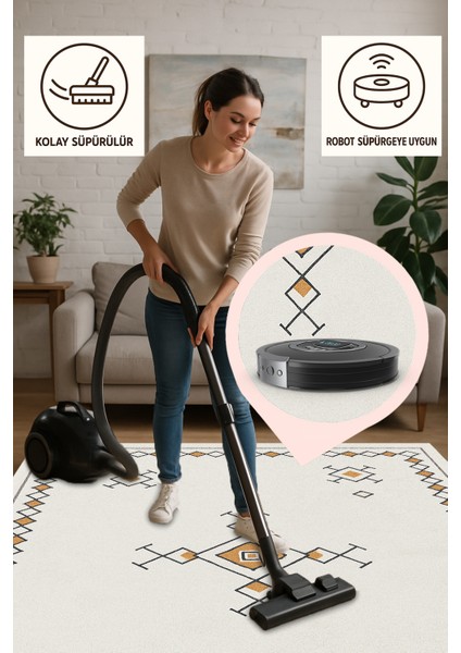 Minimalist Geometrik Halı – Bohem Tarz | Kaymaz Taban, Yıkanabilir, Evcil & Bebek Dostu