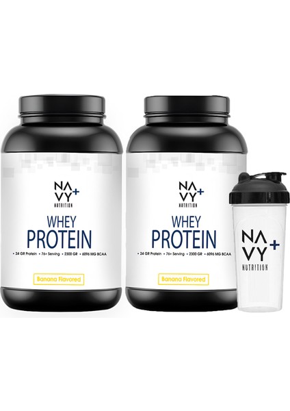 2 Adet 2300 gr Whey Protein Tozu Muz Aromalı + Shaker