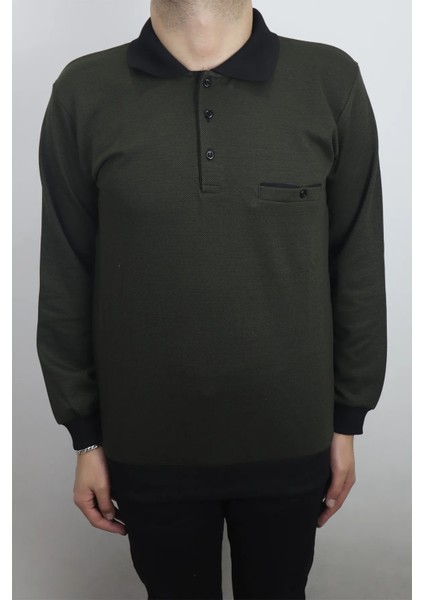 Fistan Store Erkek Kuş Gözü Desenli Klasik Kesim Rahat Kalıp Polo Yaka Tek Cepli Kışlık Kazak