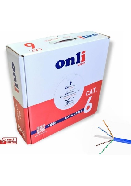 Onli 23AWG Utp Cat6 Network Kablosu Mavi 100MT Yerli Üretim