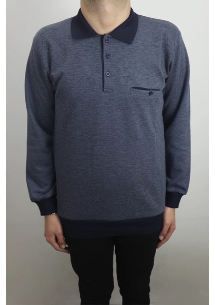 Fistan Store Erkek Kuş Gözü Desenli Klasik Kesim Rahat Kalıp Polo Yaka Tek Cepli Kışlık Kazak